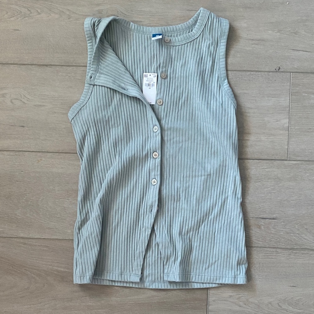 Old Navy Sleeveless Ribbed Button-Up Top - Seafoam Gray/Green